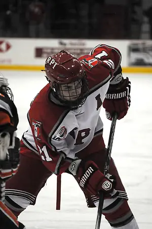 Photo By: Jennifer Bock RPI's Chase Polacek waits for the face-off (Jennifer Bock)