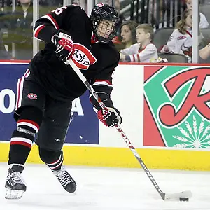Photo By: Michelle Bishop St. Cloud State's Oliver Lauridsen fires a shot during the third period. UNO beat St. Cloud State 3-0 Friday night at Qwest Center Omaha. (Photo by Michelle Bishop) (Michelle Bishop)