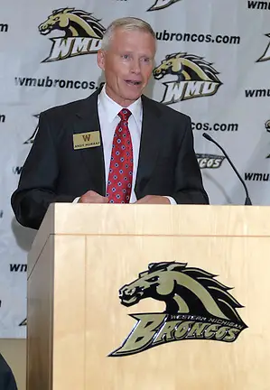 Photo By: GARY SHOOK, GS Photo Andy Murray speaks after being named head coach at Western Michigan on Tuesday, July 26, 2011. (GARY SHOOK, GS Photo)