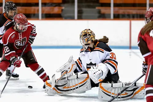 Photo By: (c) Shelley M. Szwast 2014 Kimberley Newell (Princeton - 33) makes a save on Kailee Heidersbach (St. Lawrence - 22). ((c) Shelley M. Szwast 2014)