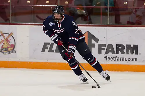 Photo By: Jim Rosvold 2 Jan 16: Max Letunov (Connecticut - 27). The University of Connecticut Huskies play against the Ferris State University Bulldogs in the Mariucci Classic third place game at Mariucci Arena in Minneapolis, MN. (Jim Rosvold)