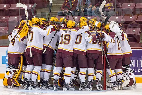 Photo By: Jim Rosvold/University of Minnesota 14 Oct 16: The University of Minnesota Golden Gophers host the USA Hockey National Team Development Program in an exhibition matchup at the Mariucci Arena in Minneapolis, MN. (Jim Rosvold/University of Minnesota)