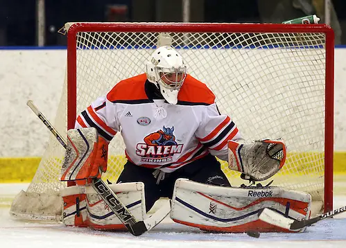 Salem State goaltender Marcus Zelzer Salem State goaltender Marcus Zelzer is focused on leading the Vikings to back-to-back conference titles and success in the NCAA tournament next spring (Photo by David Le) (David Le)