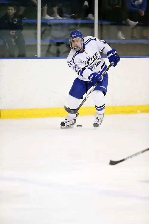 Tyler Bishop of Massachusetts-Boston Defenseman Tyler Bishop is focused on a repeat title run for the Massachusetts-Boston Beacons. (Massachusetts-Boston Athletics)