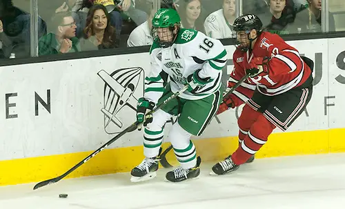 Photo By: Bradley K. Olson Brock Boeser (North Dakota-16) Viktor Liljegren (RPI-12)16 October 15 RPI and University of North Dakota meet in a non conference contest at the Ralph Engelstad Arena in Grand Forks, ND (Bradley K. Olson)