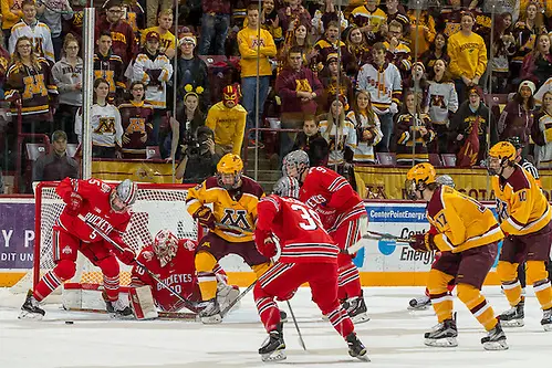 Photo By: Jim Rosvold/University of Minnesota 03 Dec 16: The University of Minnesota Golden Gophers host the Ohio State University Buckeyes in a B1G matchup at Mariucci Arena in Minneapolis, MN (Jim Rosvold/University of Minnesota)