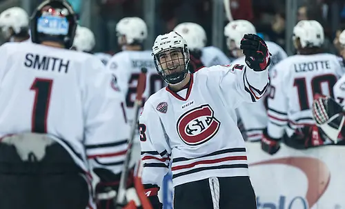 Photo By: Bradley K. Olson Robby Jackson (SCSU-23) 17 Jan.20 Denver Pioneers and St. Cloud State University meet in a NCHC conference match-up at theHerb Brooks National Hockey Center (Bradley K. Olson)