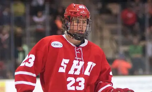 Photo By: Omar Phillips Jordan Minello - (23 - Sacred Heart) had a goal in a 2-1 win at RIT (Omar Phillips)