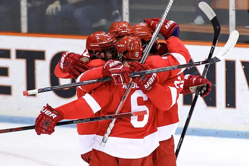 Photo By: (c) Shelley M. Szwast 2016 Cornell celebrates a goal by Jeff Malott (Cornell - 22). ((c) Shelley M. Szwast 2016)