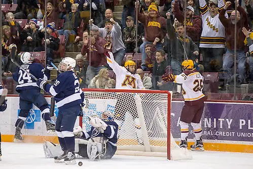 Photo By: Jim Rosvold/University of Minnesota 03 Feb 17: Tyler Sheehy (Minnesota - 22). The University of Minnesota Golden Gophers host the Penn State Nittany Lions in a B1G matchup at Mariucci Arena in Minneapolis, MN (Jim Rosvold/University of Minnesota)