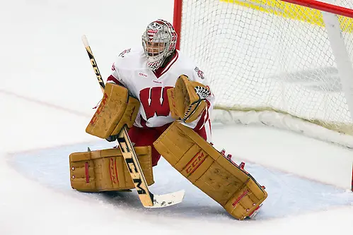 Ohio State Wisconsin Women's Hockey Wisconsin Badgers goalie Ann-Renée Desbiens (30) defends during an NCAA women's hockey game against the Ohio State Buckeyes Friday, October 10, 2014, in Madison, Wis. The Badgers won 6-0. (Photo by David Stluka (David Stluka)