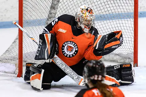 Photo By: Shelley M. Szwast Steph Neatby (Princeton - 35) made 29 saves for the shutout, as Princeton forced a third and final game in their first round playoff series against Quinnipiac. (Shelley M. Szwast)