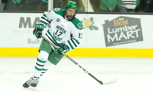 Photo By: Bradley K. Olson Tyson Jost (North Dakota-17) 16 October 8 Canisius and University of North Dakota meet in a non conference contest at the Ralph Engelstad Arena in Grand Forks, ND (Bradley K. Olson)