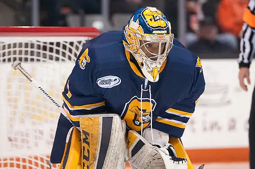 Photo By: Omar Phillips Charles Williams (1 - Canisius) had 45 saves in a 3-1 win at RIT (Omar Phillips)