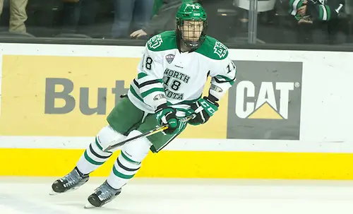Photo By: Bradley K. Olson Chris Wilkie (North Dakota-18) 16 October 8 Canisius and University of North Dakota meet in a non conference contest at the Ralph Engelstad Arena in Grand Forks, ND (Bradley K. Olson)