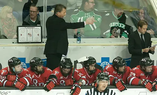 Photo By: Bradley K. Olson Coach Seth Appert 16 October 15 RPI and University of North Dakota meet in a non conference contest at the Ralph Engelstad Arena in Grand Forks, ND (Bradley K. Olson)