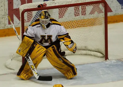 Photo By: Ryan Coleman/Ryan Coleman, d3photography.com Noora R?ty secured her NCAA-record 101st victory and 37th career shutout in the Gophers 6-0 rout of Minnesota-Duluth on February 1, 2013 at Ridder Arena. ...Unauthorized reproduction of d3photography.com photos is strictly forbidden (resale, reproduction);.use in advertising (for profit or at a loss) is a violation of the Student-Athlete's eligibility to compete...NCAA Bylaw 12.5.2.2 - Use of a Student-Athlete's Name or Picture Without Knowledge or Permission..If a student-athlete's name or picture appears on commercial items (e.g., T-shirts, sweatshirts, serving trays, playing cards, posters) or is used to promote a commercial product sold by an individual or agency without the student-athlete's knowledge or permission, the student-athlete (or the institution acting on behalf of the student-athlete) is required to take steps to stop such an activity in order to retain his or her eligibility for intercollegiate athletics. Such steps are not required in cases in which a student-athlete's photograph is sold by an individual or agency (e.g., private photographer, news agency) for private use. (Revised: 1/11/97, 5/12/05) (Ryan Coleman/Ryan Coleman, d3photography.com)