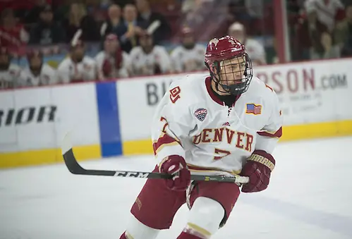 Dylan Gambrell of Denver Wisconsin at Denver at Magness Arena, 11/26/16. (Candace Horgan)