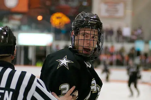 Photo By: Omar Phillips Christian Pomarico (Army, 3) - RIT defeated Army 4-3 on Jan 18, 2014 in Rochester, NY (Omar Phillips)