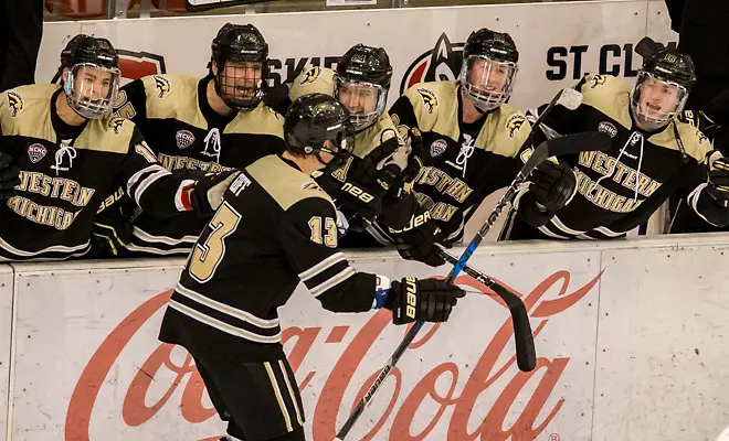 Photo By: Bradley K. Olson 2018 Jan. 12 The St.Cloud State University Huskies host Western Michigan in a NCHC matchup at the Herb Brooks National Hockey Center in St. Cloud, MN (Bradley K. Olson)