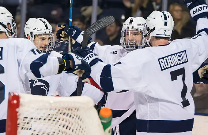 Photo By: Omar Phillips 2017 Penn State players celebrate a goal by Trevor Hamilton (11 - Penn State) (Omar Phillips 2017)