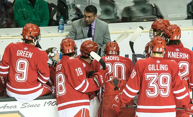 Photo By: Bradley K. Olson Enrico Blasi 2017 Nov. 11 The University of North Dakota hosts Miami of Ohio in a NCHC matchup at the Ralph Engelstad Arena in Grand Forks, ND (Bradley K. Olson)