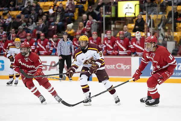 Photo By: Jim Rosvold 25 Jan 19: The University of Minnesota Golden Gophers host the University of Wisconsin Badgers in B1G matchup at 3M at Mariucci Arena in Minneapolis, MN. (Jim Rosvold)