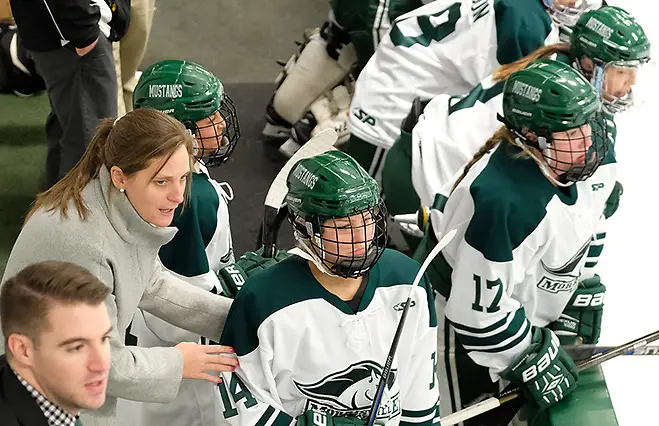 Melissa Lomanto behind the bench with the Morrisville Mustangs Melissa Lomanto behind the bench with the Morrisville Mustangs (Morrisville Athletics)