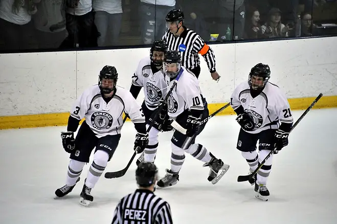Mitch Ferguson of Geneseo Mitch Ferguson celebrating goal against Oswego in SUNYAC title game (Angelo Lisuzzo))