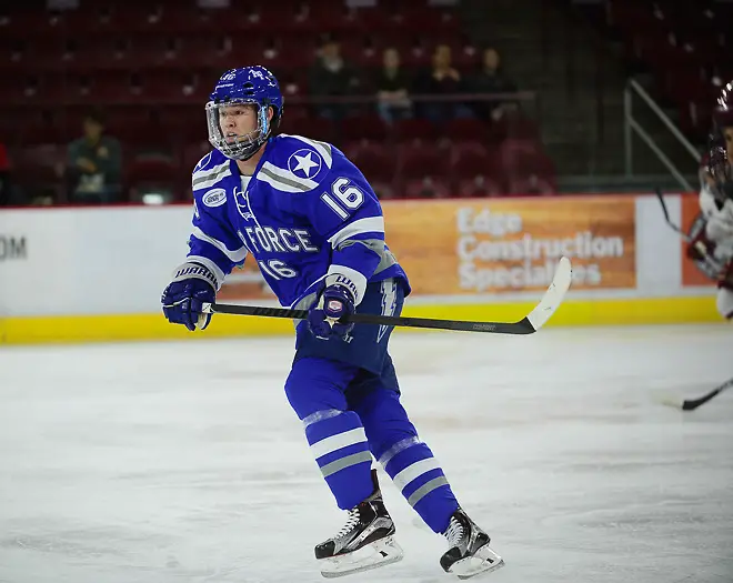 Kyle Haak of Air Force Kyle Haak of Air Force, Air Force vs. Boston College 10-7-16, Icebreaker Tournament, Magness Arena, Denver, Colorado. (Candace Horgan)
