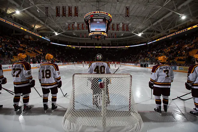 Ferris State vs University of Minnesota 28 Dec 18: The University of Minnesota Golden Gophers host the Ferris State University Bulldogs in a non-conference matchup at 3M at Mariucci Arena in Minneapolis, MN (Jim Rosvold/University of Minnesota)