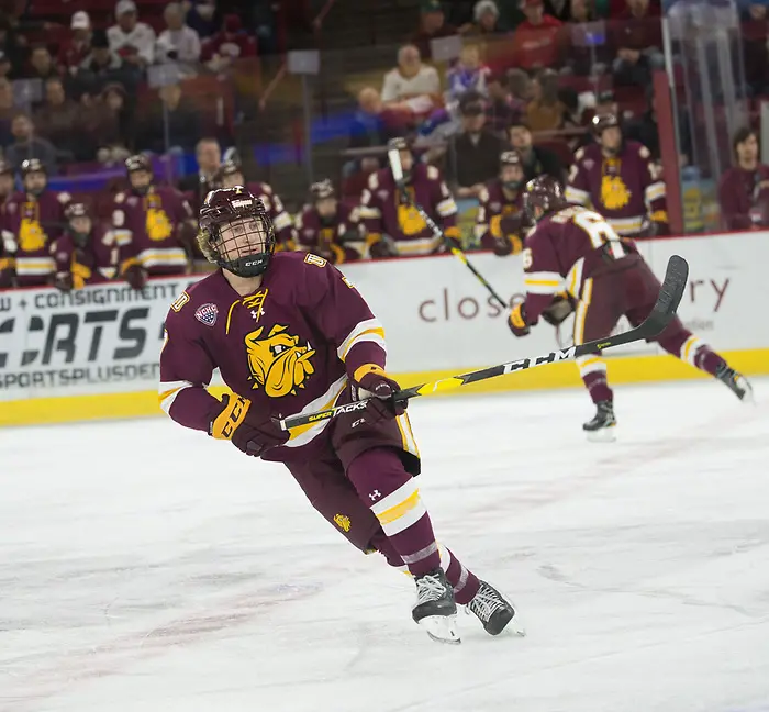 Scott Perunovich of Minnesota Duluth Scott Perunovich of Minnesota Duluth. Minnesota Duluth at Denver at Magness Arena, November 17, 2018. (Candace Horgan)