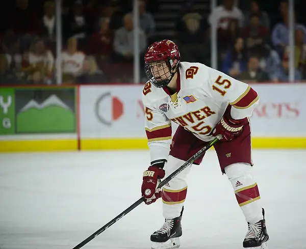Ian Mitchell of Denver. Ian Mitchell of Denver. Denver vs. Lake Superior at Magness Arena, 10/20/2017. (Candace Horgan)