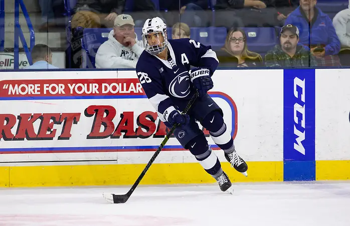 775431901RG0869_PENNST_UML LOWELL, MA - NOVEMBER 30: Liam Folkes #26 of the Penn State Nittany Lions skates against the Massachusetts Lowell River Hawks during NCAA men's hockey at the Tsongas Center on November 30, 2019 in Lowell, Massachusetts. The River Hawks won 3-2 in overtime. (Photo by Rich Gagnon/USCHO) (Rich Gagnon)