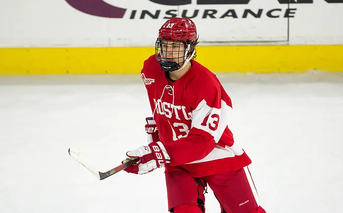 OCT25_2019_BU_UML_0921 LOWELL, MA - OCTOBER 25: Trevor Zegras #13 of the Boston University Terriers. The UMass-Lowell River Hawks play host to the Boston University Terriers during NCAA men's hockey at the Tsongas Center on October 24, 2019 in Lowell, Massachusetts. (Photo by Rich Gagnon) (Rich Gagnon)