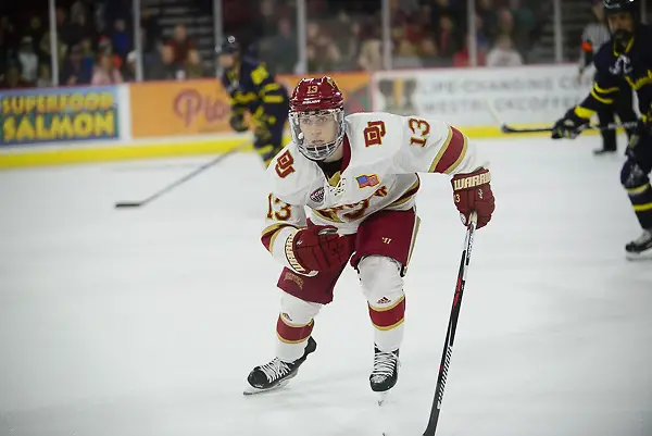 Liam Finlay of Denver. Liam Finlay of Denver. Merrimack vs. Denver at Magness Arena, Dec. 29. 2017. (Candace Horgan)