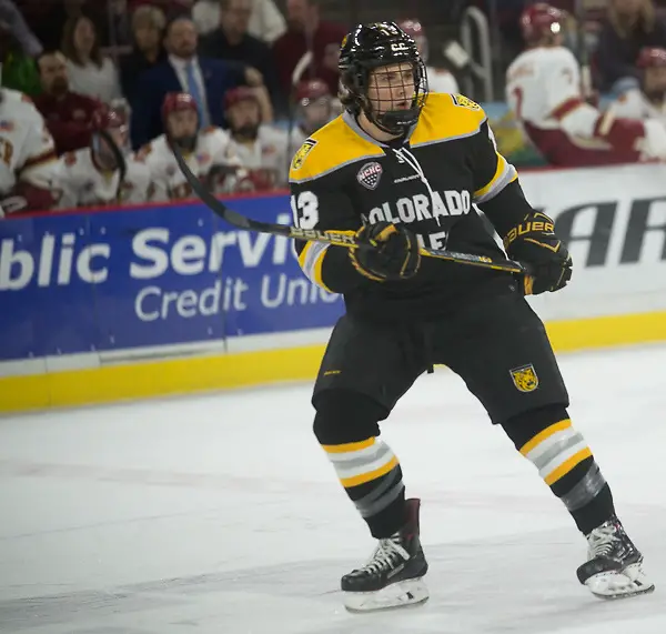 Nick Halloran of Colorado College. Nick Halloran of Colorado College. Colorado College at Denver at Magness Arena, Feb. 17, 2018. (Candace Horgan)