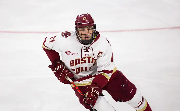 775431897RG1379_YALE_BC CHESTNUT HILL, MA - NOVEMBER 26: David Cotton #17 of the Boston College Eagles skates against the Yale Bulldogs during NCAA men's hockey at Kelley Rink on November 26, 2019 in Chestnut Hill, Massachusetts. The Eagles won 6-2. (Photo by Rich Gagnon/USCHO) (Rich Gagnon)