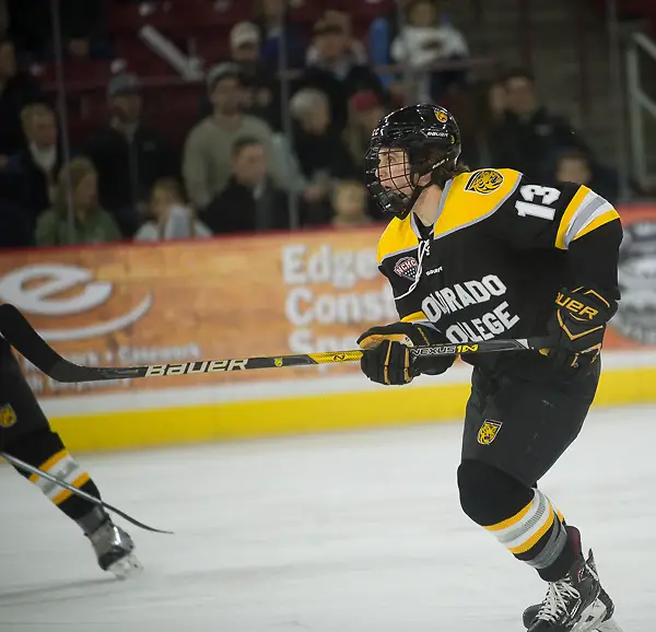 Nick Halloran of Colorado College. Nick Halloran of Colorado College. Colorado College at Denver at Magness Arena, Feb. 17, 2018. (Candace Horgan)