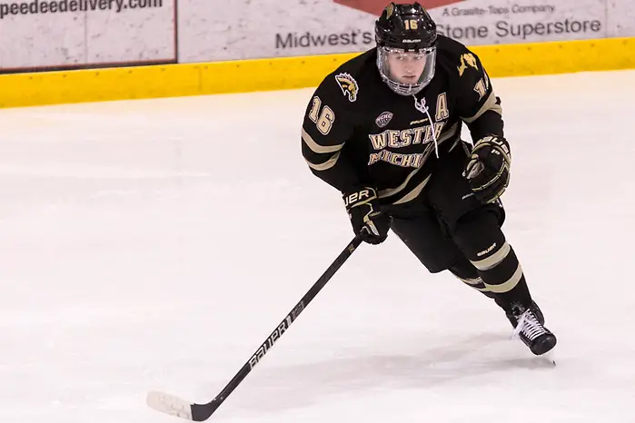 Photo By: Bradley K. Olson Hugh McGing (Western Michigan-16) Hugh McGing (Western Michigan-16) 2019 January 12 University of North Dakota hosts Colorado College in a NCHC matchup at the Ralph Engelstad Arena in Grand Forks, ND (Bradley K. Olson)