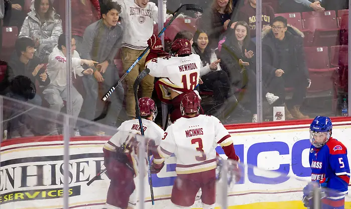 UML_FEB_7_2020_2007 CHESTNUT HILL, MA - FEBRUARY 7: Alex Newhook #18 of the Boston College Eagles. NCAA men's hockey between the UMass Lowell River Hawks and the Boston College Eagles at Kelley Rink on February 7, 2020 in Chestnut Hill, Massachusetts. (Photo by Rich Gagnon/UMass Lowell Athletics) (Rich Gagnon)